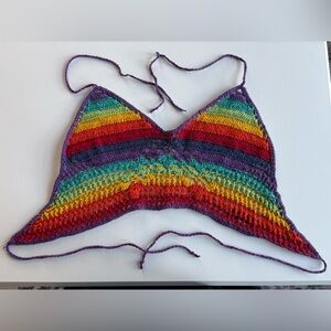 Gypsy Rose Rainbow Multicolor Crochet Halter Top Festival Boho Hippy Pride Y2K M